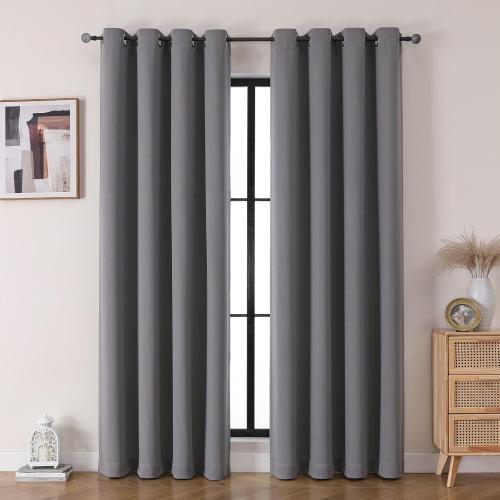 Grommet Blackout Curtains for Bedroom and Living Room - 2 Panels Set Thermal Insulated Room Darkening Curtains (Charcoal, 52W x 84L)