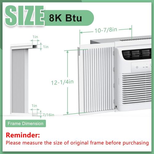 Window AC Side Panels with Frame Set,Air Conditioner Accordion Filler Curtain Replacement for Window AC Units,Fits Most 8,000 BTU Units,White,2 Pack