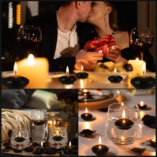 Nuanchu 30 Pcs 1.5'' Black Unscented Floating Candles for Centerpieces
