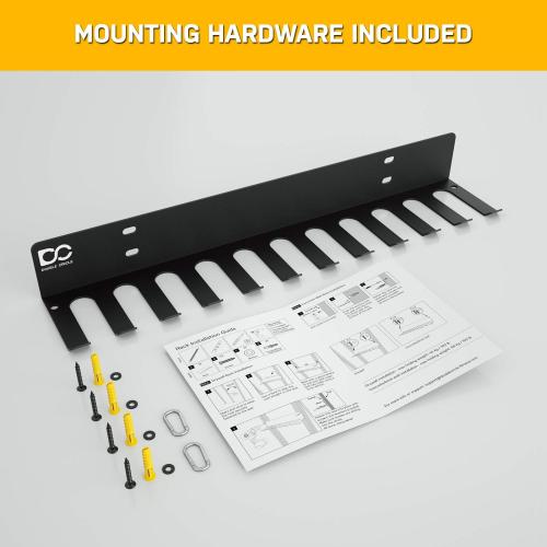 Size 12 hooks Color Black Double Circle Gym Storage Rack with 12 Hooks, Multi Purpose Gym Equipment Wall Rack Hanger for Pro Home Gym Storage for Exercise Bands, Barbell Bars, Jumprope (Hardware Included)