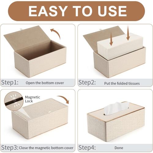 Tissue Box Cover, PU Leather Tissue Box Holder Rectangular Box Covers for Home/Office/Car Decoration 9.84X5.23X3.77 - Beige