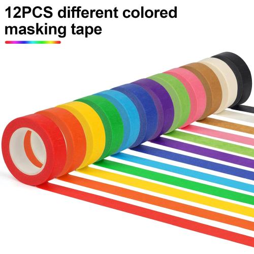 Guirnd 12PCS Colored Masking Tape, Kids Art Supplies, DIY Craft Tape, Colored Tape Rolls, Colored Painters Tape, 1.7cm x 12m (2/3In x 13Yards)