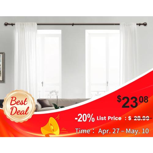 KAMANINA Curtain Rods for Windows 72 to 144 Inches (6-12ft) Long Heavy Duty Curtain Rod, 7/8 Inch Adjustable Decorative Drapery Rods with Netted Texture Finials, Bronze, Size: 32-144