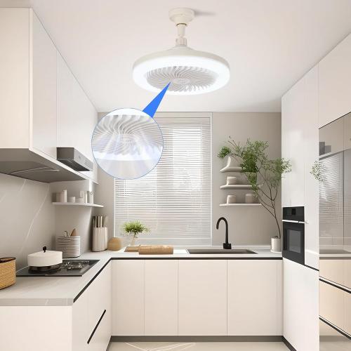 Socket Fan Light with Remote,E26/E27 Screw-in Small Ceiling Fan,Dimmable 3000K-6000K LED,3 Speeds,Low Profile Fixture for Bedroom Kitchen Garage-White