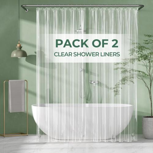 AmazerBath Shower Curtain Liner 2 Pack, 72 x 96 Inches Extra Long PEVA Plastic Shower Liner with 3 Weighted Stones and 12 Rustproof Metal Grommet, Lightweight Waterproof Shower Curtain - Clear