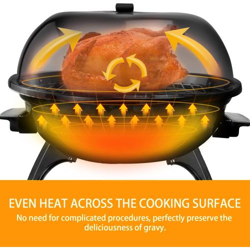 Electric BBQ Grill Techwood 15-Serving Outdoor Electric Grill for Party, Patio & Backyard, Double Layer Design, Portable Removable Stand Grill, 1600W (Countertop Black BBQ Grill)