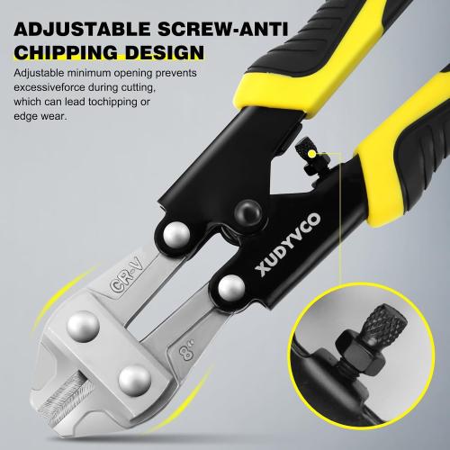 XUDYVCO 8IN Heavy Duty Mini Bolt Cutters with Labor-Saving Spring | Wire Cable Cutters with Non-Slip Handle, Powerful Cutting Capacity Wire Snips Pliers Clippers for Chain Mesh Screw Rivets