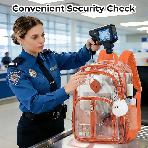 Clear Backpack for School Girls Boys, Heavy Duty Large Transparent See Through Women Bookbags for Travel College Workplace Security Approved - Orange