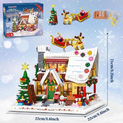 2024 Christmas Gingerbread House Mini Building Set with LED Light, 1834 PCS Winter Village Building Block Toy with Christmas Tree, Holiday Cabin Building Kit Xmas Gift for Adults Teens Kids 8