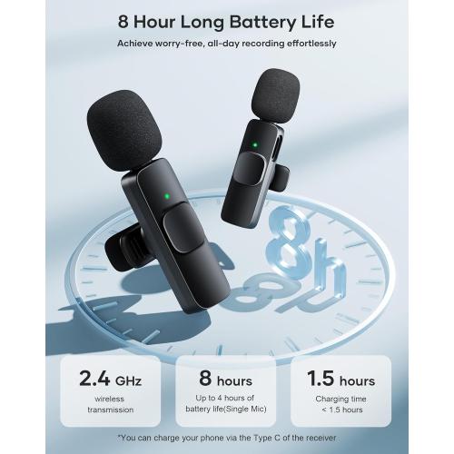 2 Pack Wireless Lavalier Microphone for iPhone iPad and Android Phone, Lapel Mic Plug and Play Wireless Mic Noise Reduction Mini Microphone for Video Recording Interview Podcast Vlog YouTube Tiktok