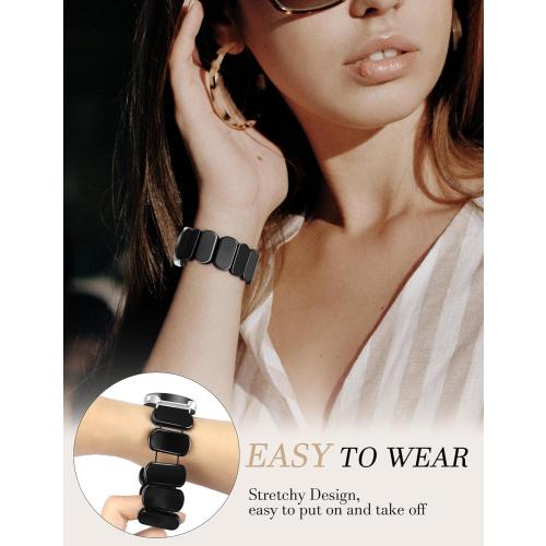Resin Stretchy Watch Bands 20mm Women Compatible with Samsung Galaxy Watch 7/6/5/4/FE/Active2 40mm 44mm/6 Classic 43mm 47mm/5 Pro 45mm/4 Classic 46mm 42mm Tortoise Bracelet Elastic Strap
