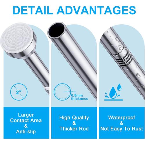 TEECK Shower Curtain Rod, 27-76 inch Adjustable Tension Spring, Shower Curtain Rod Tension, Premium Stainless Steel, Anti-Slip, No Drilling, No Rust, for Bathroom, Silver