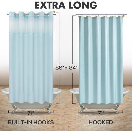 River Dream Extra Long No Hook Slub Textured Shower Curtain with Snap-in PEVA Liner Set - 71 x 86(84), Hotel Style with See Through Top Window, Blue Fabric Curtain & Waterproof Liner, Blue, 71x86