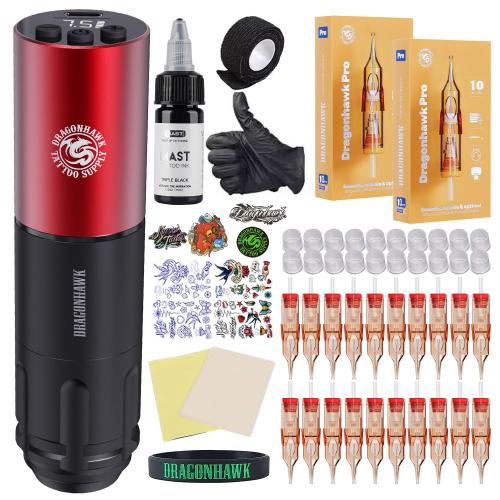 Dragonhawk A1 Beginner Tattoo Kit, Wireless Complete Pro Tattoo Gun Pen Machine Kit, Cartridges Tattoo Machine Needles