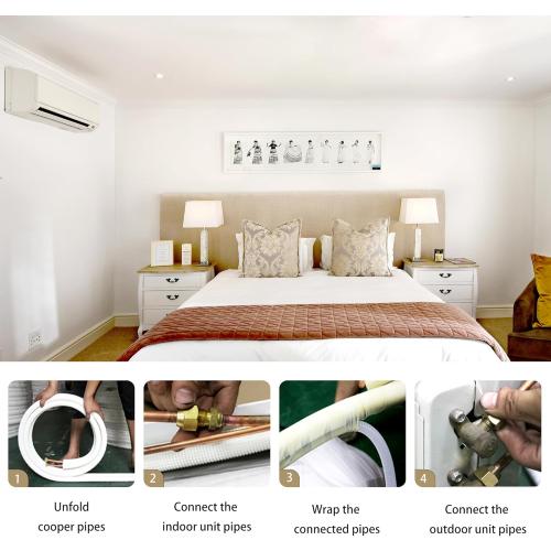 TAUROX 10FT Mini Split Line Set 1/4 & 1/2 O.D Copper Pipes Tubing and 3/8 White Thickened PE Insulation Coil, for Mini Split Air Conditioning or Heating Pump Equipment and HVAC with Flared Nuts.