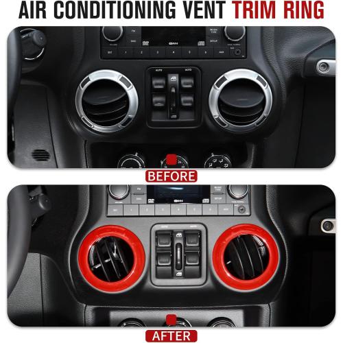 JeCar 4PCS Center Console Dash Air Conditioner Vent Cover Trim Interior Accessories Compatible with Jeep Wrangler JK JKU 2011-2018 (Red)