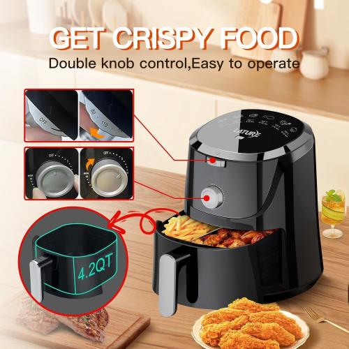 4.2 QT Air Fryer Oven Cooker with Two Independent Frying Baskets, Temperature and Time Control Dishwasher Non-stick Basket 6 Cook Presets