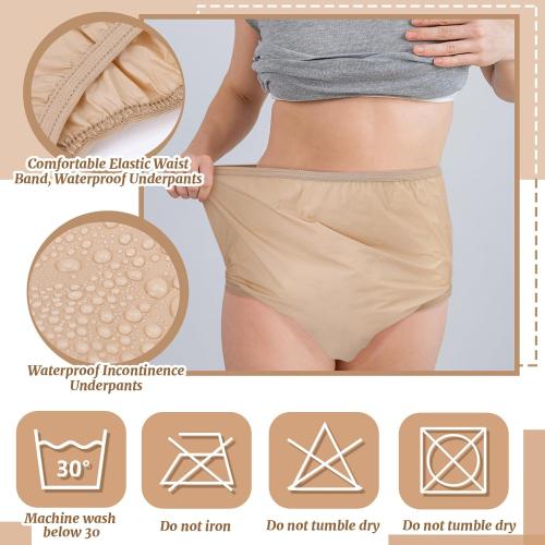 M 10 Pcs Adult Plastic Diaper Cover Pull-On Cover Plastic Pants Reusable Incontinence Waterproof Pants(Medium,Beige)