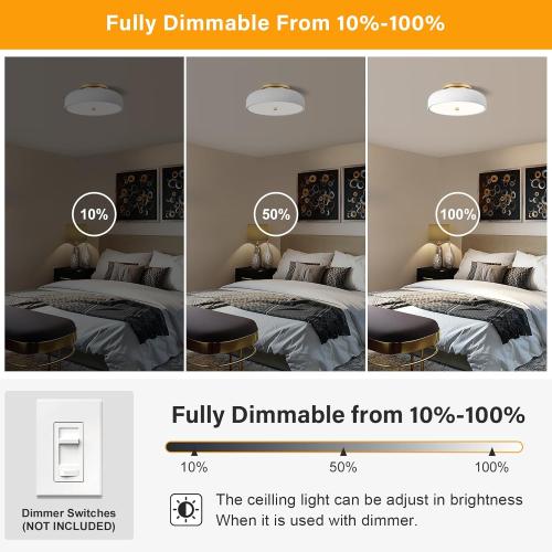 Dimmable LED Ceiling Light Fixture, 2700K-6000K 5CCT Modern Mid-Century Semi Flush Mount Ceiling Light, White Close to Ceiling Lamp for Kitchen, Laundry Room, Bedroom, Hallway, 11.8in
