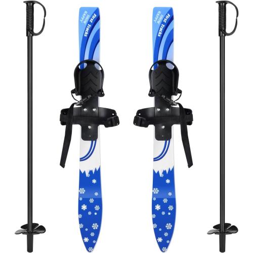 Odoland Kid's Beginner Snow Skis and Poles with Bindings, Low-Resistant Ski Boards for Age 4 and Under, Lightweight Sturdy and Safe Kids Skiing Equipment