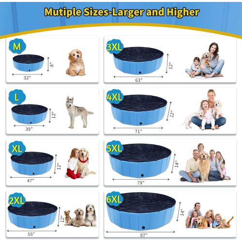 Foldable Dog Pool, 63 x 12 Kiddie Pool with Hard Plastic, Non-Slip Dog Bath Tub for Outdoor Backyard, Collapsible Dog Swimming Pool for Kids Dogs Pets (Blue)