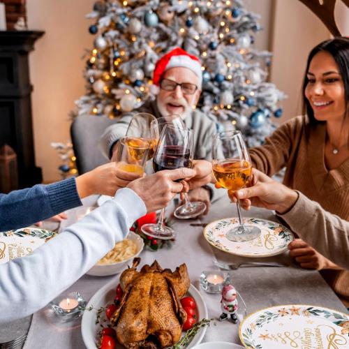 Homlouue 200 Pcs Christmas Paper Plates and Napkins, Christmas Tree Gold Plates and Napkins Disposable, Christmas Dinner Plates and Napkins Serve 50 Guest, Christmas Party Table Decorations