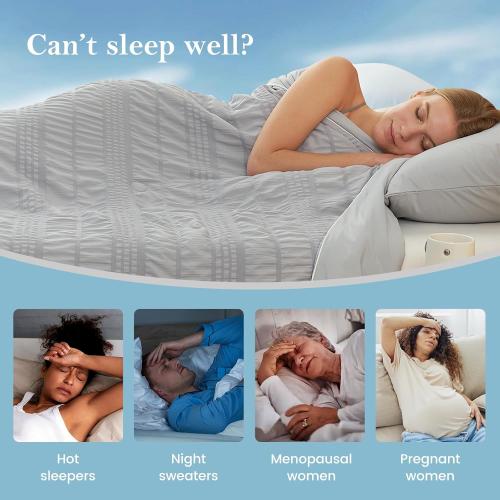 Cozy Bliss Seersucker Cooling Comforter King Size, Q-Max 0.45 Reversible Lightweight Cooling Blanket, Breathable Silk Smooth Summer Bedding Quilt for Hot Sleepers Night Sweats Light Grey