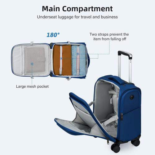 16 Inch Underseat Carry On Luggage with Wheels Softside Small Suitcases Personal Item Bag with Pocket Travel Luggage for Men Women Business Overnight Bag(Blue)