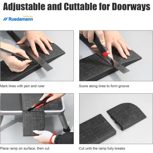 Ruedamann 1 Rise Rubber Threshold Ramp, 42.9 Wide Wheelchair Ramp, 2200 Lbs Capacity, Entry Ramp with Non-Slip Surface, for Wheelchairs, Scooter, Power Chairs, Driveways, Curb