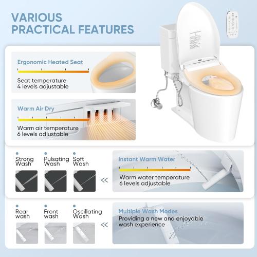 LEIVI Electric Bidet Smart Toilet Seat with Dual Control Mode, Adjustable Warm Water and Air Dryer, Ultra Slim Heated Toilet Seat, Oscillating and Pulsating Spray Wash, LED Nightlight, Elongated