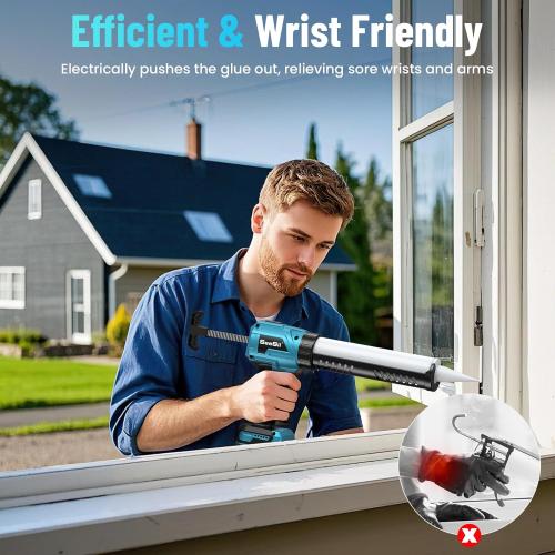 Seesii Battery Powered Cordless Caulking Gun, Electric No Drip Caulk Tool for 10 Oz Glue, Automatic Dripless Power Caulking Guns for Silicone Adhesive