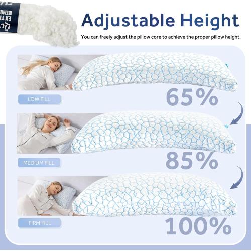 QUTOOL Cooling Side Sleeper Pillow for Neck and Shoulder Pain Relief, Adjustable Curved Shredded Memory Foam Bed Pillows for Sleeping, Queen 1 Pack with Additional Foam Fill Included (White)