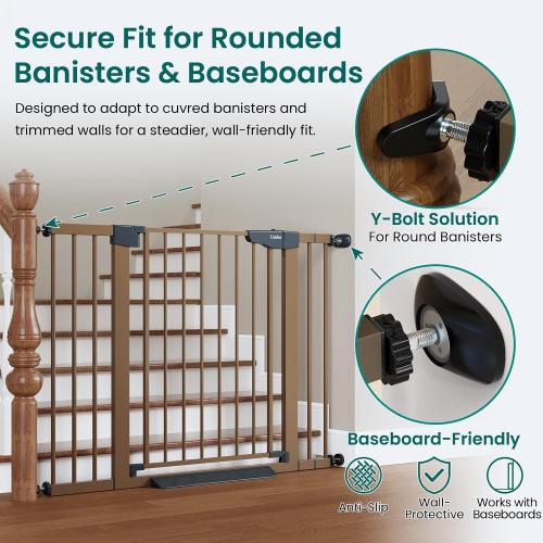 Cumbor 2 Pack 30-46 Baby Gate for Stairs, Auto Close Dog Gate Indoor Brown | Easy Install Pressure Mounted Pet Gates for Doorways, Easy Walk Thru Wide Safety Gate for Dog-Mom's Choice Awards Winner