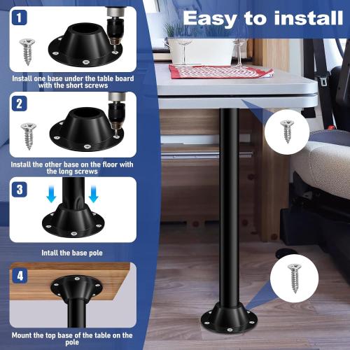 27 RV Table Legs & Base Kit - Heavy Duty Aluminum, Fits Travel Trailers, Campers, Caravans - Tool-Free Height Adjustment, Rust-Proof, Easy Install (2 Legs   4 Brackets) 27inch