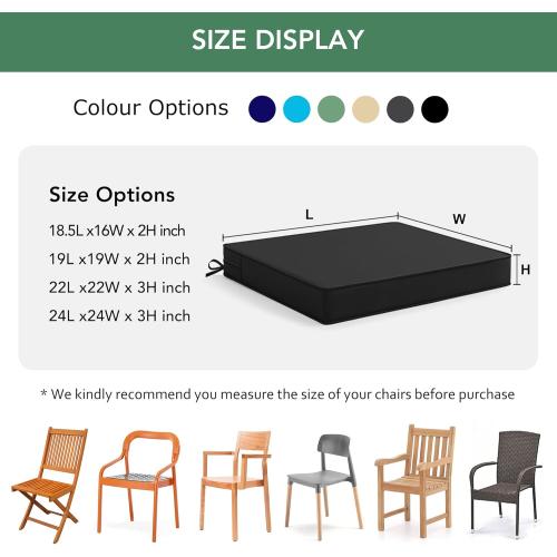 Outdoor Chair Cushions Set of 2: Waterproof & Fade Resistant Deep Seat Cushion for Patio Furniture - 24 x 24 x 3 Inch Chair Pads with Ties and Hidden Zipper - Patio Chair Cushion Replacement, Black