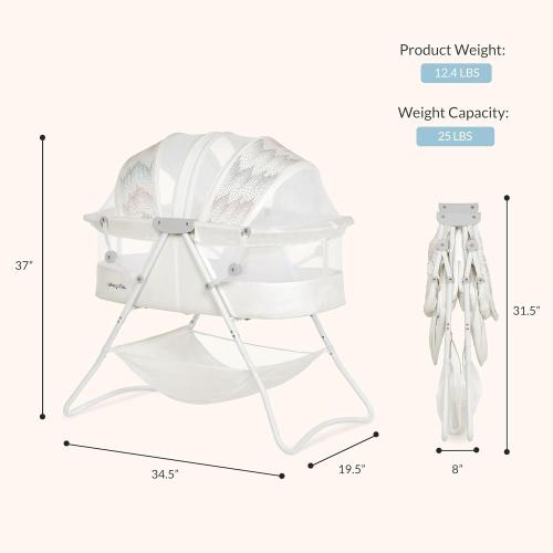 Dream On Me Karley Bassinet, Award Winner Lightweight Travel Baby Bassinet, Foldable Bedside Sleeper, Adjustable Double Canopy, Spacious Design, Soft Fabric, Storage Basket – Dove White