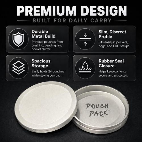 Metal Container for Zyn Pouches, Caffeine Pouches, and EDC Storage | Durable Aluminum, Laser Engraved Design | Slim - (Single Compartment)