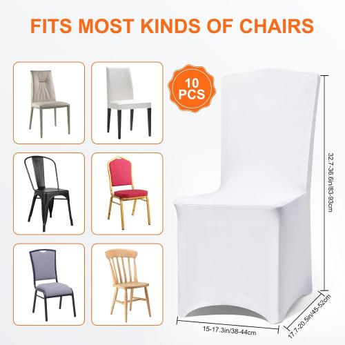 10 Pack White Chair Covers for Party, Spandex Chair Covers for Wedding, Stretch Seat Cover 10 Pieces, Universal Fitted Polyester Slipcovers for Dining Chairs, Parties & Banquet (10 PCS)
