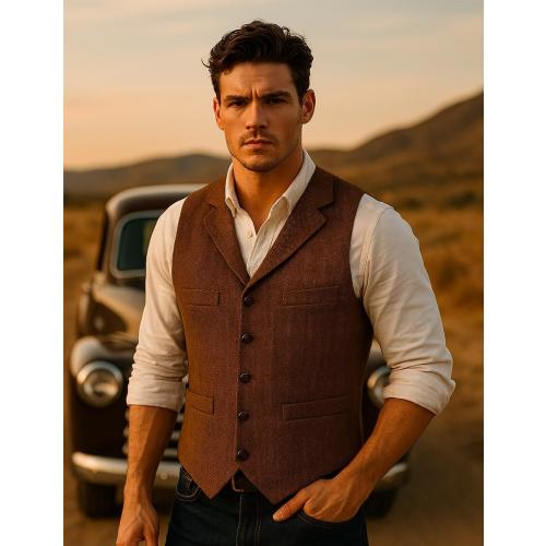 Size M Ceehuteey Mens Suit Vest Waistcoat Tweed Retro V Neck Wool Herringbone for Prom