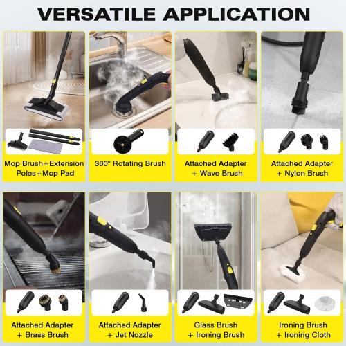 Yellow TVD Steam Cleaner, Heavy Duty Canister Steamer with 26 Accessories, Steam Mop with 5M Extra-Long Power Cord for Home Floor Cleaning, Grout, Upholstery, Car Detailing