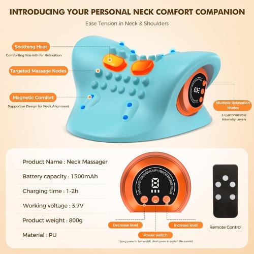 Neck Massager 2026 Portable Neck Traction Device, Cervical with Heating & Vibration–Relieve Muscle Tension,4-in-1neck Customizable Massage Modes with Wireless Remote Control