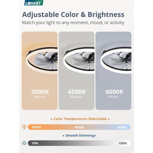 LEDIARY 23 Low Profile Ceiling Fans with Lights, APP & Remote, Black