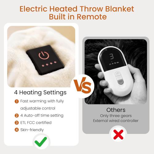 Heated Throw Blanket Electric Blanket with Built-in Button Controller 50x60 One-Touch Ultra Cozy Soft Warm Heating Electric Blanket with 4 Heat Levels & 4 Hours Auto-Off Overheat Protection