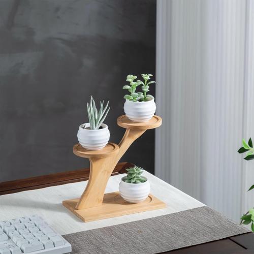 2-Pack Bamboo Mini Plant Stands for Window Sill & Desk, Small Indoor Decorative Shelves - Lightweight Space-Saving Home Office Decor for Living Room, Bedroom, Tabletop