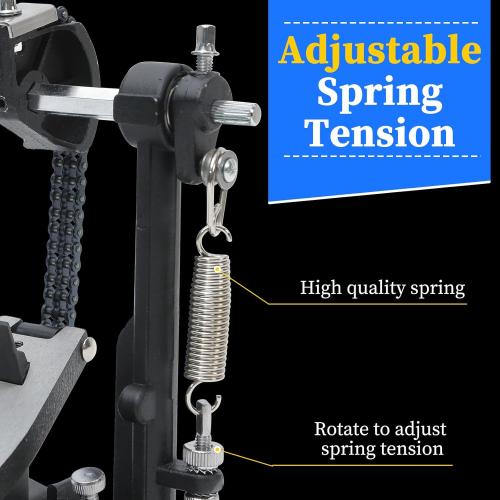 Double Bass drum Pedal,Double Bass Pedal with Adjustable Beater Head,Double Chain Drive Foot Kick Pedal with Drum Key for Drum Set and Electronic Drums (Silver, Double drum pedal)