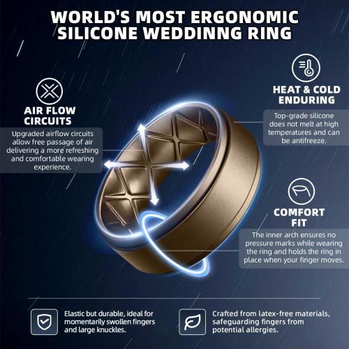 Egnaro Mens Silicone Wedding Rings 8mm x 2mm, Step Edge Rubber Engagement Bands 1/4/7 Multipack Comfort For Workout Travel