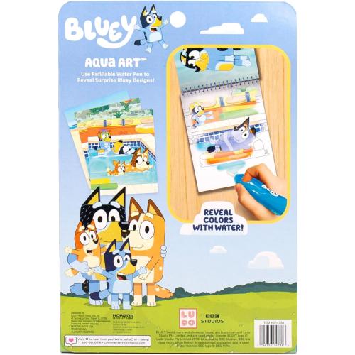 Horizon Group USA Bluey Aqua Art - Reusable Water Reveal Activity Pages With Water Pen for No-Mess Drawing and Coloring