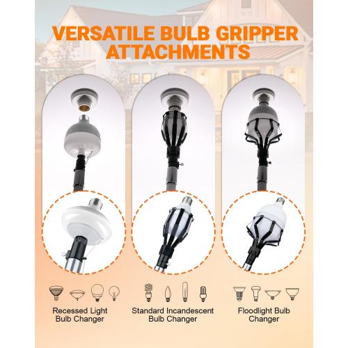 Light Bulb Changer Pole Kit 3 FT to 20 FT Telescoping Extension Pole with 2 Baskets and Suction Cup for High Ceilings and Recessed Lights Lightbulb Tool Removal Changing