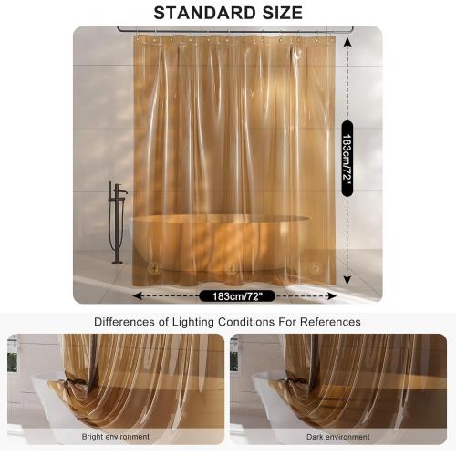 AmazerBath Shower Curtain Liner, EVA Clear Orange-Brown Heavy Duty Shower Curtain and Liner 2-in-1, 72x72 Luxury Plastic Weighted Bathroom Shower Liner, 12 Rustproof Grommets & 3 Heavyweight Stones
