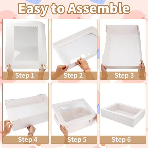 10 Sets Sheet Cake Boxes with Lids, Large 19x14x4 Inch Rectangle Quarter Sheet Cake Boxes with Window for Bakery Cakes Package